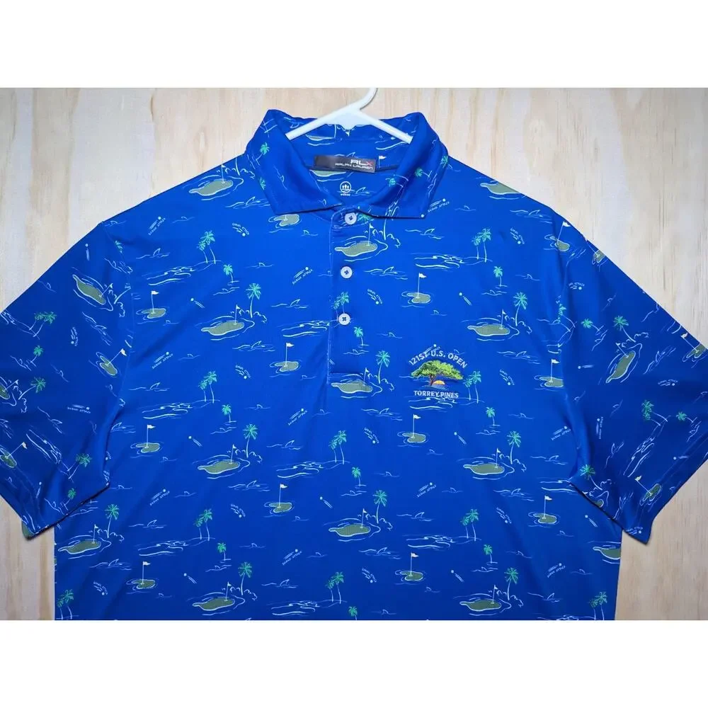 RLX Ralph Lauren Men's Large 121st U.S. Open Torrey Pines Golf Polo Blue